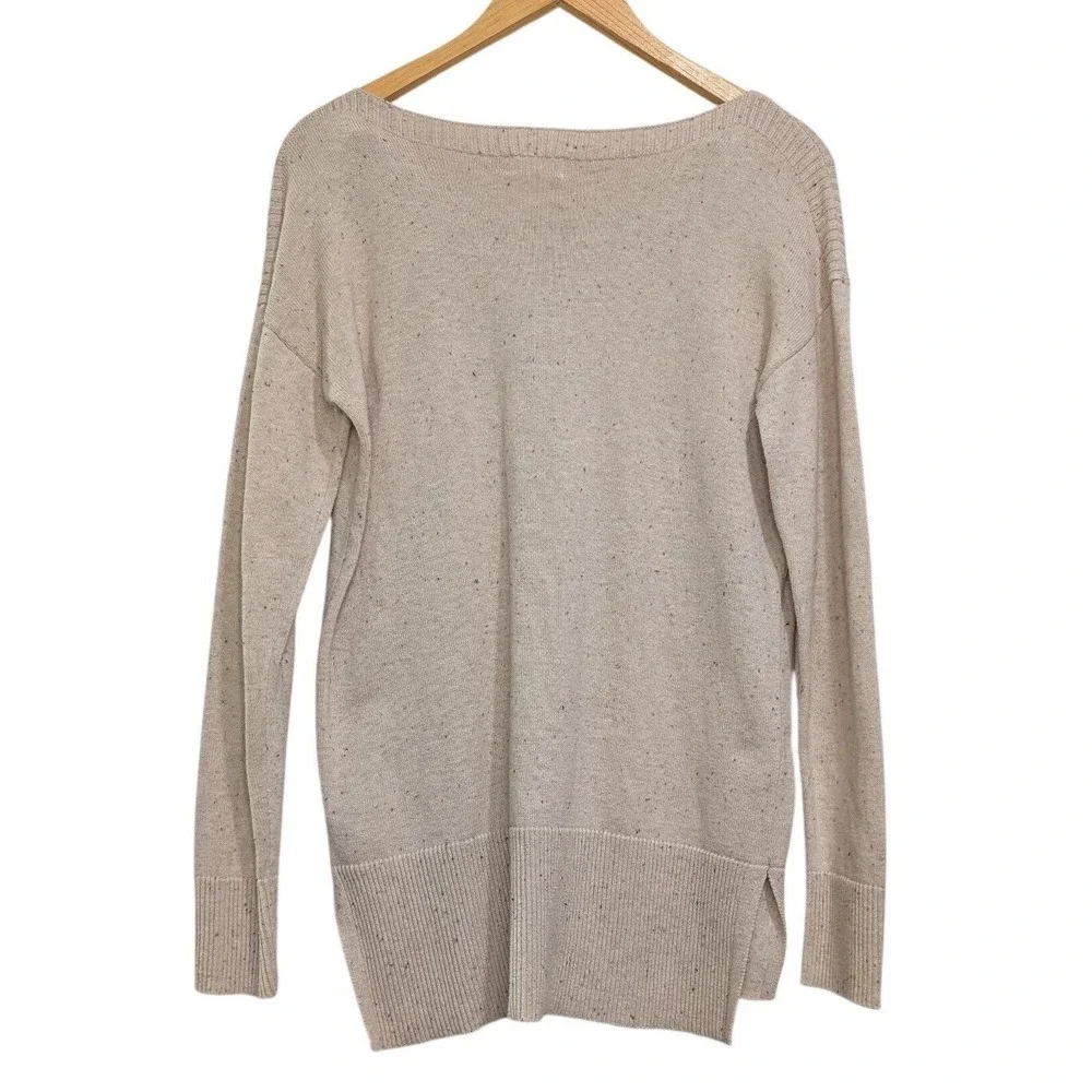 Maison Jules Sweater Cream Speckled Knit 100% Cotton Drop Shoulder - Small